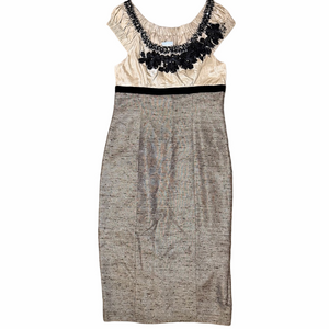 Tracy Reese Beige and Black Midi Sequins Floral Dress Size 8